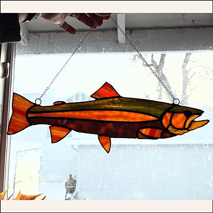 Trout stained glass piece Pane in the Glass Wyo